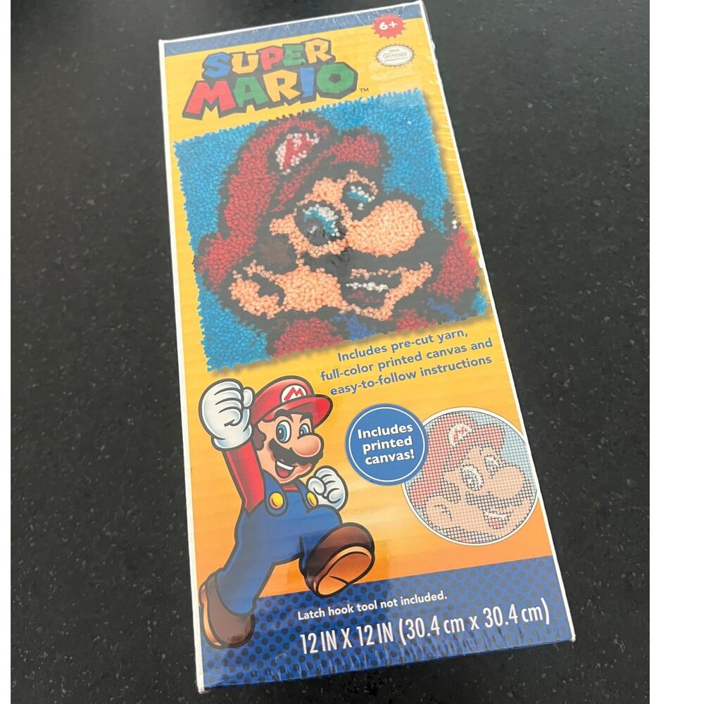 New Dimensions Super Mario Bros. Latch Hook Kit create 12" x 12" textured rug